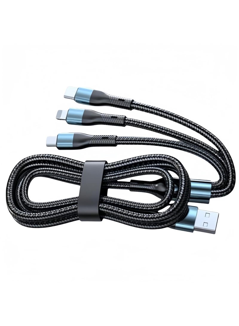 Chappeline CA28 3 in 1 Fast Cable USB to Micro+Type+Lightening 120cm Length - Black - Image 1